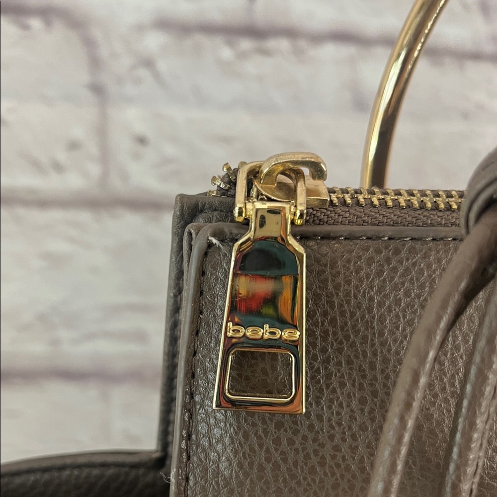 Bebe Brown Satchel with Gold Ring Handles - Picture 6 of 11